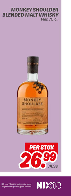  monkey shoulder whisky 18 25 blended malt fles stuk jaar legitimatie alcohol nix18 