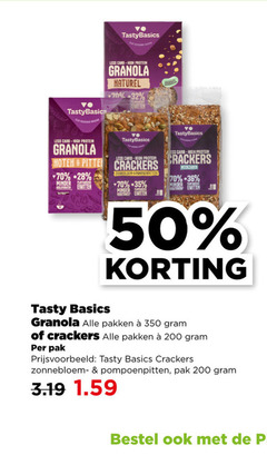  8 28 36 50 200 350 less carb high protein granola naturel eiwitten noten minder tasty basics crackers zonnebloemolie pompoenpitten meerzaden pakken pak 