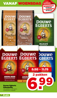  douwe egberts koffie 2 3 4 5 6 7 8 9 19 25 100 250 woensdag meester koffiebranders let joure excellent arabica gold rijk mocca complex premium filtermaling mild zacht d.e aroma rood evenwichtig rond snelfiltermaling branders jour pakken filterkoffie combineren 