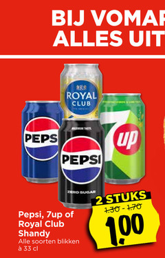  pepsi royal club 7-up frisdrank cola 2 33 taste up zero sugar shandy soorten blikken stuks 