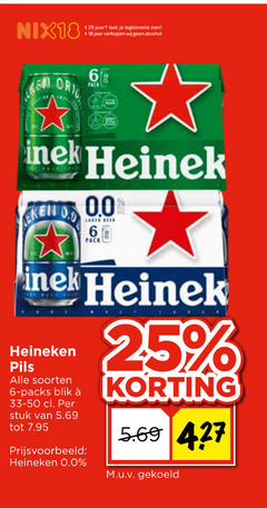  heineken 0.0 blikjes bier 6 18 25 jaar legitimatie alcohol orig pack pils soorten blik stuk gekoeld 