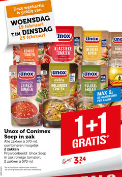  unox conimex soep 1 2 19 25 woensdag romige tomaten tomaat mascarpone basilicum groenten vezels inox klassieke grof gesneden courgette paprika gehaktballetjes heldere kippen malse kip wortel vermicelli rijk eiwitten champignon chinese lente groente zak rijkgevuld hollandse erwten katenspek bleekselderij since 5x aanbieding zakken ml combineren varieeren kassa 