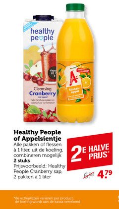  1 2 100 healthy people vitamineboost cleansing cranberry appel afweersysteem huid binnenuit sinaas lende fruit sap appelsientje pakken flessen liter koeling combineren stuks varieeren kassa halve 