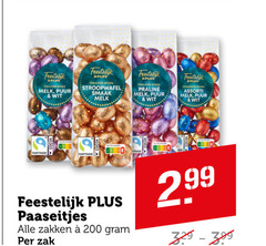  plus huismerk paaseitjes 200 feestelijk eitjes melk puur wit gevulde stroopwafel praline assorti fairtrade zakken zak 