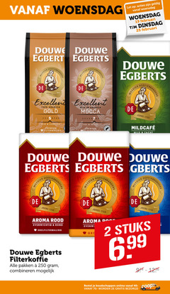  douwe egberts koffie 2 3 4 5 6 7 8 9 19 25 40 100 250 woensdag meester let koffiebranders joure excellent arabica gold rijk complex premium filtermaling mocca mild zacht aroma rood evenwichtig rond snelfiltermaling filterkoffie pakken combineren d.e stuks online 