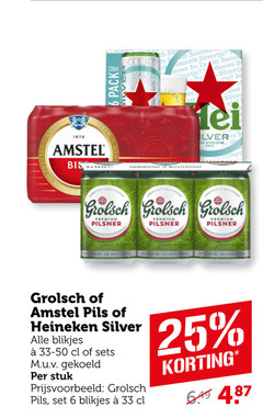  grolsch amstel heineken 0.0 blikjes bier 6 25 33 1870 pack smooth euwe silver ei meesterschap premium pilsner end zachte wet pils gekoeld stuk 