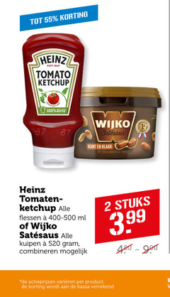  2 55 100 heinz tomato ketchup hot wijko kant klaar vers geroosterde tomaten flessen ml combineren stuks 3.99 varieeren kassa 