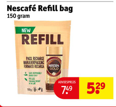  nescafe oploskoffie 100 150 bag new pack recharge navulverpakking gold responsibly sourced core less packaging weight 