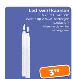  2 led swirl kaarsen 2.5 cm aaa batterijen 