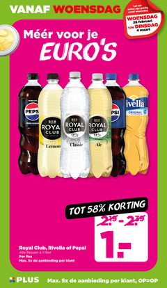  royal club pepsi rivella frisdrank cola 1 4 26 woensdag let taste zero sugar r roya original bitter lemon suiker tonic classic ginger psi licht sprankelend flessen liter fles 5x aanbieding 