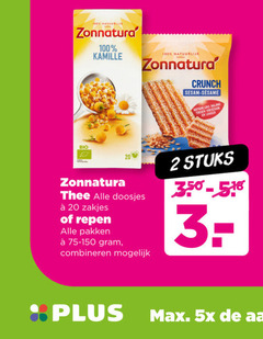  zonnatura thee mueslirepen 2 3 20 100 natuurlijk kamille crunch sesam sesame balans natuurlijke bio doosjes zakjes repen pakken combineren stuks 5x 