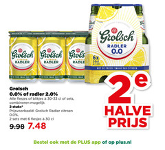  grolsch alcoholvrij bier 2 6 30 vruchtensap fris meesterschap lu citroen radler frisse 0.0 2.0 blikjes combineren stuks 6x 2e halve plus.nl 