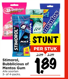  bubblicious mentos stimorol kauwgom 4 gum soorten ice stuk 1 