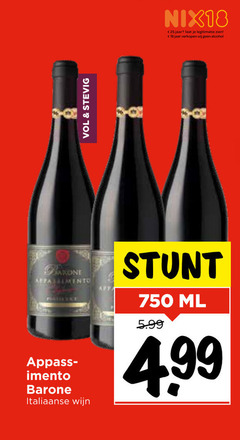  rode wijn 18 25 750 nix18 jaar legitimatie alcohol stevig barone italiaanse ml 5.99 