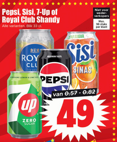  pepsi royal club sisi 7-up cola frisdrank 7 33 96 up shandy blik roy orig refreshing lemon lime taste zero sugar sinas stuks 