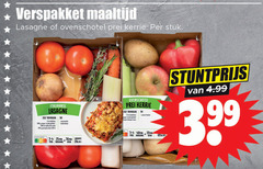  groentenpakket 2 25 30 300 verspakket maaltijd lasagne ovenschotel prei kerrie stuk italiaanse rundergehakt ml halfvolle melk kaas tip mozzarella nutri score min groente oven pp coll belegen creme fraiche pers 3.99 