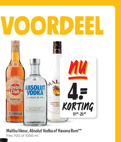  absolut havana club malibu rum likeur wodka 4 40 700 1000 voordeel cuba vodka and aged especial oak swedish with water winter wheat mal caribbean imported produced bottled village sweden country fles ml 