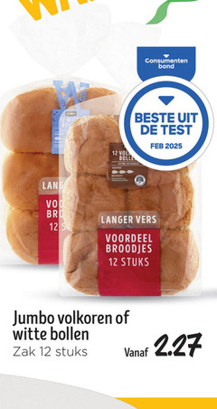  bolletjes 12 wit bolle consumenten bond lang langer vers voordeel broodjes stuks jumbo volkoren witte bollen zak 