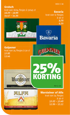  gulpener warsteiner bavaria alfa grolsch krat bier 9 12 24 25 30 33 1876 week 16 45 beer limburg liter v.a. 