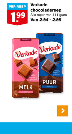  verkade chocolade 36 99 100 reep chocoladereep repen cacao valade melk kom langzaam puur romig 