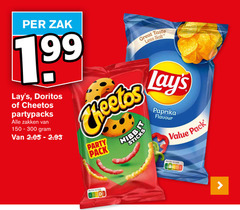  doritos cheetos lays zoutjes chips zak partypacks zakken 150-300 party pack nibbit sticks taste less salt paprika flavour nutri score 