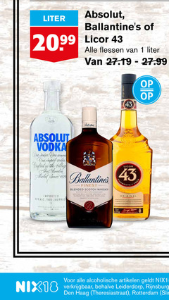  licor 43 ballantines absolut wodka likeur whisky 1 10 11 liter flessen colle vodka one crafted abus sweden since imported www finest blended scotch original le alcoholische artikelen nix18 leiderdorp haag 