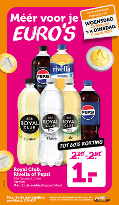  royal club rivella pepsi frisdrank cola 1 4 26 40 60 woensdag taste original licht sprankelend zero eur bitter lemon suiker tonic classic flessen liter fles finger 5x aanbieding online 