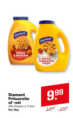  diamant frituurolie frituurvet 3 vloeibaar friet snacks bakt goudgeel krokant krokante flessen liter fles 