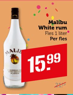  malibu likeur 1 caribbean with flavour white rum fles liter 