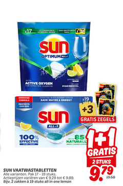  sun vaatwasmiddel 1 2 17 19 100 ingredients natural origin recyclable pack optimum all with active oxygen for effective cleaning improved formula protects your sparkling shine tough stain removal eco short save water energy 3 zegels 99 stains vaatwastabletten pak stuks varieeren zakken one lemon 