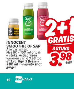  innocent fruitsmoothie 1 2 3 4 12 80 acer green ginger antioxidant super smooth berry energise smoothie sap fles ml pak stuks varieeren flessen shot 