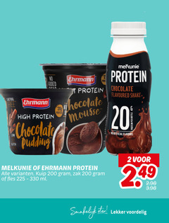  melkunie pudding zuivelsnack 2 200 lactose free gluten ehrmann added quad high protein chocolate mousse pro flavoured shake bottle artificial flavours kuip zak fles ml eten 