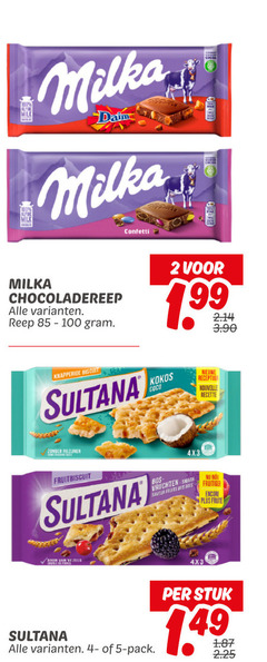  sultana milka fruitbiscuit chocolade 2 5 100 milk daim chocoladereep reep confetti knapperige biscuit coco rozijnen herido kokos nouvelle vruchten saveur fruits des bois fruitiger fruite defines pack stuk 