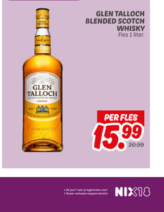  glen talloch whisky 1 18 25 blended scotch choice fles liter 15 99 jaar legitimatie alcohol nix18 