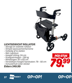  rollator 27 lichtgewicht simpel opvouwmechanisme stellen rugsteun hoogte zitting cm draagvermogen verstelbare handvaten full color sticker elders stuk 