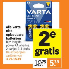  varta batterijen 2 4 aa longlife power germany alkaline oplaadbare stuks varieeren 