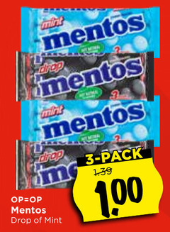  mentos snoep 3 drop mint pack 