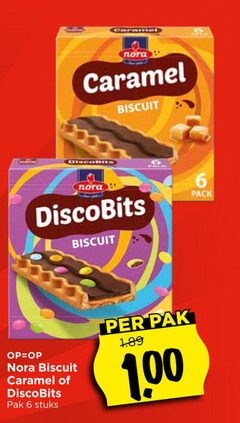  nora biscuit 6 caramel discobits pack pak stuks 1 00 