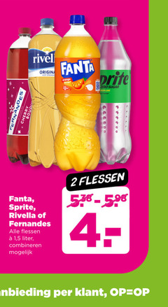  fernandes fanta sprite rivella frisdrank 2 cherry rivel origina licht sprankelende orange zero sugar lemon lime flessen 1 5 liter combineren aanbieding 