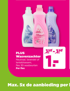  plus huismerk wasverzachter 30 verzachter neutraal lavendel fles wasbeurten 5x aanbieding 