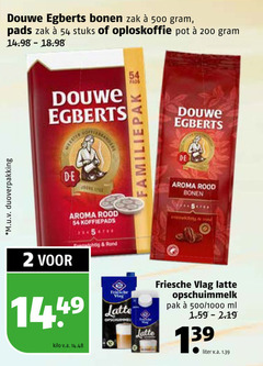  douwe egberts koffiepads koffiebonen koffie 2 200 500 m.u.v bonen zak pads stuks oploskoffie pot aroma rood rond kilo v.a. latte vie friesche vlag opschuimmelk pak 1000 ml liter 