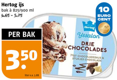  hertog ijsspecialiteit 10 350 ijs bak 825 ml liter v.a. cent yssalon drie chocolades chocoladesaus stukjes chocolade 