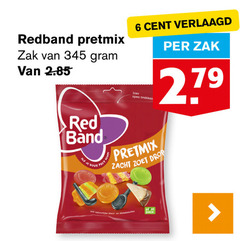  red band snoep 6 redband pretmix zak cent verlaagd open trekken zacht zoet drop kleur smaakstoffen plant 