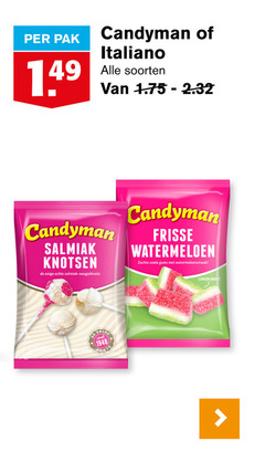  candyman snoep 1948 pak italiano soorten salmiak knotsen enige frisse watermeloen zachte zoete gums 