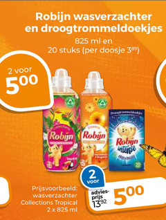  robijn wasverzachter droogtrommeldoekjes 2 20 825 5 ml stuks doosje robin intense collections tropical 