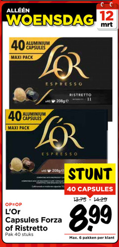  douwe egberts l or koffiecups 6 12 40 woensdag aluminium capsules maxi pack espresso ristretto for forza pak stuks pakken 