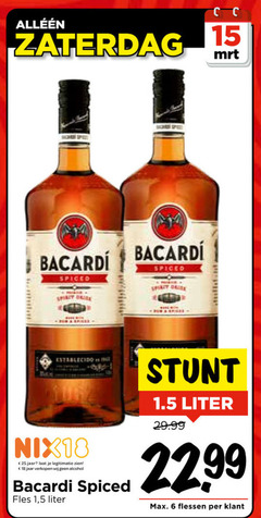  bacardi rum 6 15 18 25 zaterdag spiced spirit dr establecido nix18 jaar legitimatie alcohol fles 1 5 liter 22 99 flessen 