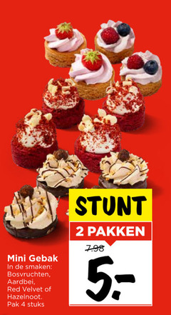  gebak 2 4 5 mini smaken bosvruchten aardbei red velvet hazelnoot pak stuks pakken 