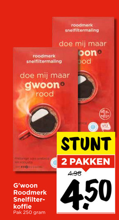  gwoon koffie 2 250 roodmerk snelfiltermaling rood arabic robusta snelfilter pak pakken 