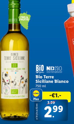  witte wijn 14 16 18 25 750 fris fruitig bianco siciliane bio organic wine italia nix18 jaar alcohol legitimatie ml 3.99 